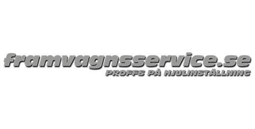 Bilden visar en logga med texten "framvagnsservice.se" med stora grå bokstäver och "PROFFS PÅ HJULINSTÄLLNING" med mindre grå bokstäver nedan.