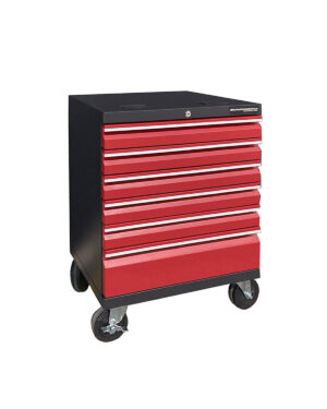 Röd verktygsvagn med 6 lådor
