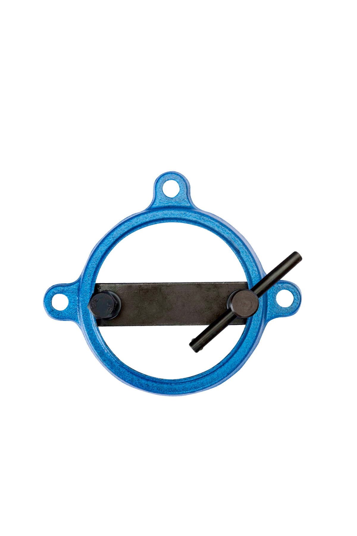 Blå vridplatta för skruvstäd uppifrån