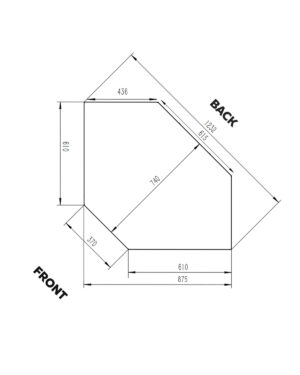 Det geometriska diagrammet illustrerar mått på Hörnskåp med 1 dörr grå, PRO, som har en polygonal form med varierande bredder och höjder och en lutande topp. Fram- och baksidorna är märkta med dimensioner som 610, 740 och 1229.