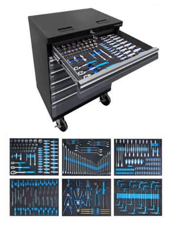 Verktygsvagn med 6 lådor i grå färg tillsammans med en verktygssats innehållande 273 delar verktyg