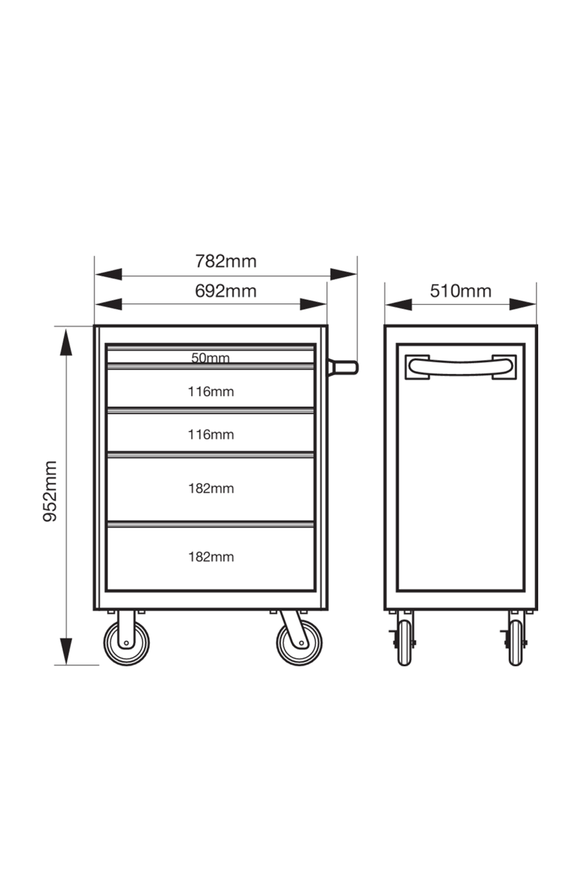Verktygsvagn E72 med 5 lådor svart + 140 delar verktyg, BAHCO - Bild 9