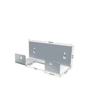 Maskinhållare 160mm är ett väggmonterat metallfäste med måtten 16cm i bredd, 6cm på höjden och 4cm på djupet. Den har ytterligare sidosektioner som mäter 7 cm och 6 cm med ett mellanrum på 4,5 cm, designade för att hålla maskiner.