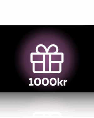 Digitalt presentkort från GARAGEINREDNING.SE, med en lila presentikon med en rosett på svart bakgrund. Den vita texten under ikonen säger "1000kr.