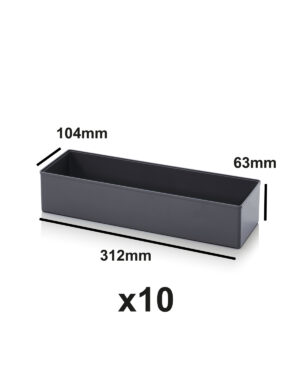 Sortimentlådor XXL verktygsskåp PRO SERIEN: Rektangulär svart låda, 312mm (L) x 104mm (B) x 63mm (H), Antal: x10.