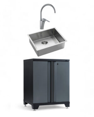 Förvaringsskåp + diskho / blandare Black edition – Grå, PRO