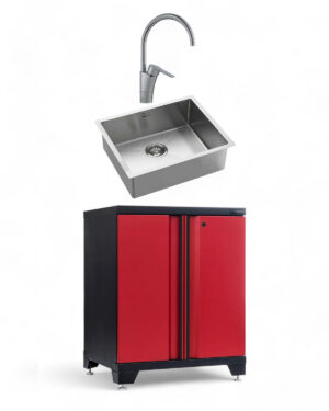 Förvaringsskåp + diskho / blandare Black edition – Röd, PRO