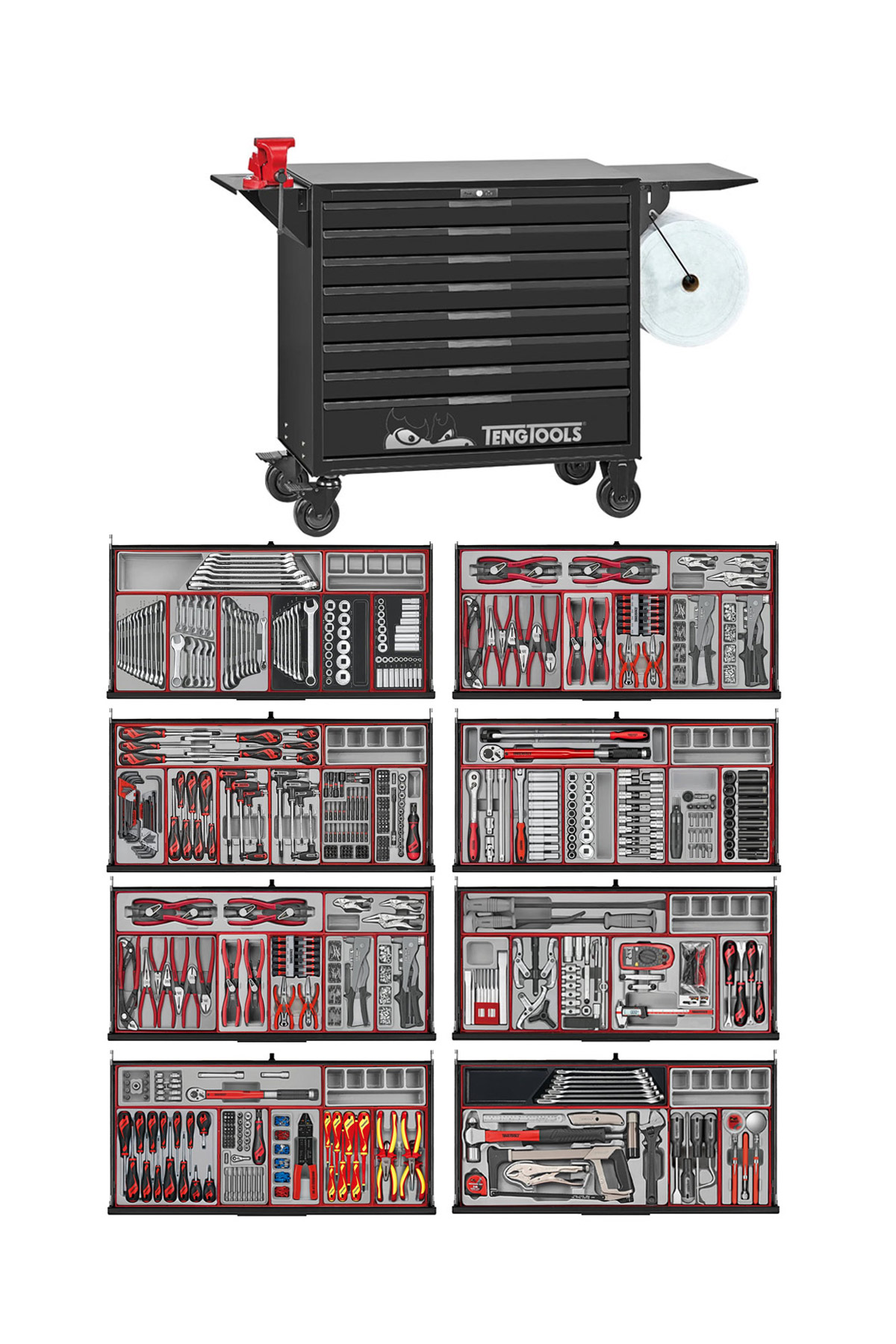 Verktygsvagn 8 lådor 1008 delar verktyg TengTools TKW37B1008T